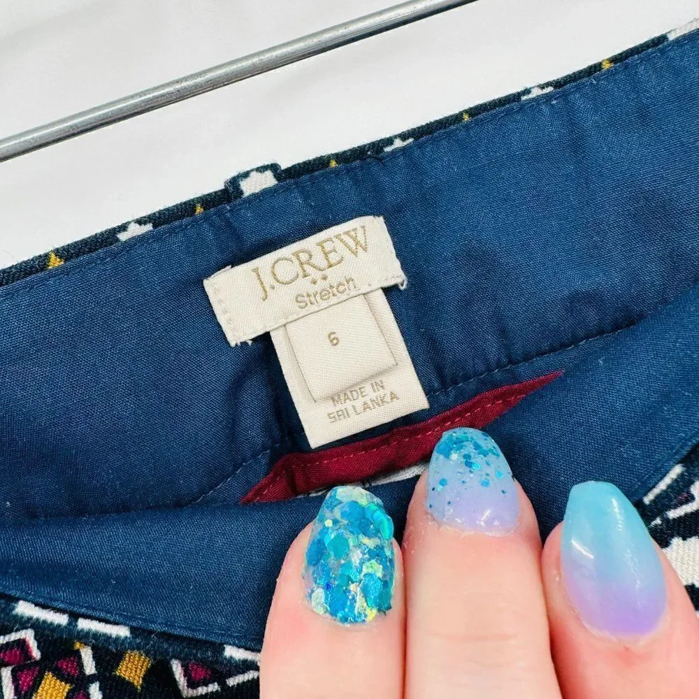 J. Crew Size 6 Navy Blue Geometric Printed Side Zip Winnie Capri Pants